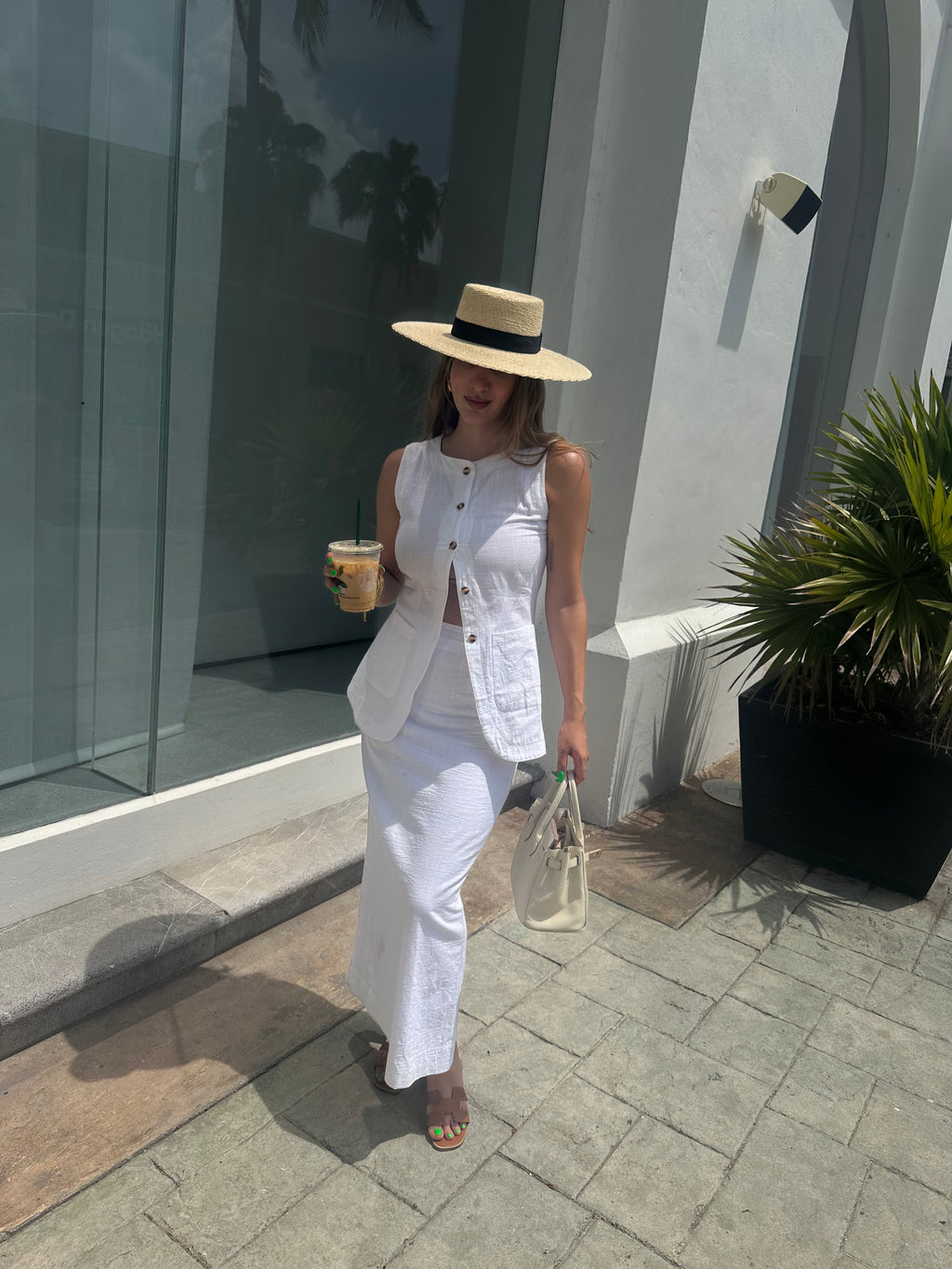White vest and skirt summer set