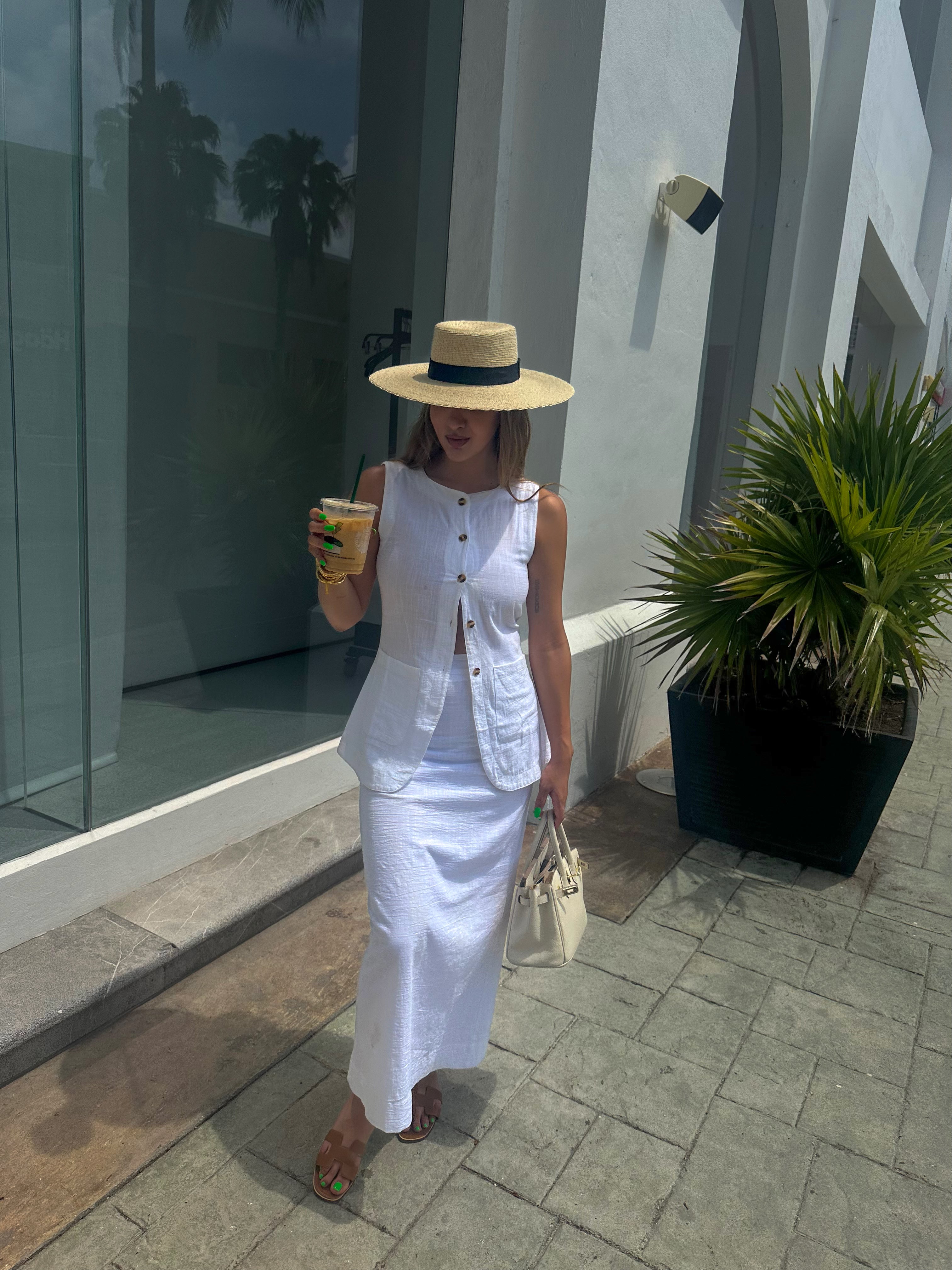 White vest and skirt summer set